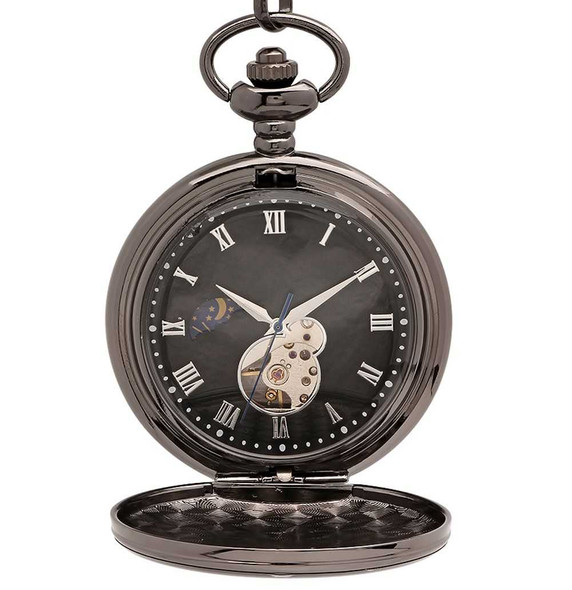 Mechanical Smooth Black Pocket Watch with Roman Numerals